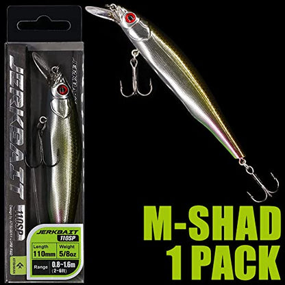 XFISHMAN Jerkbait Kit - Minnow Lure - Suspending - Bass, Smallmouth Bass, Walleye, Largemouth Bass - 1 Piece - color: Smokin Shad, size: 110mm（4-3/8"in）