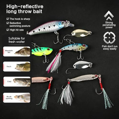 Fishing Pole Set Fishing Rod and Reel Combo,2PCS 1.9M/2.1M Collapsible Fishing Rod Set with 2 PCS Spinning Reels 2 Set of Lures Baits and a Carrier Bag,Prefect for Fishing Travel