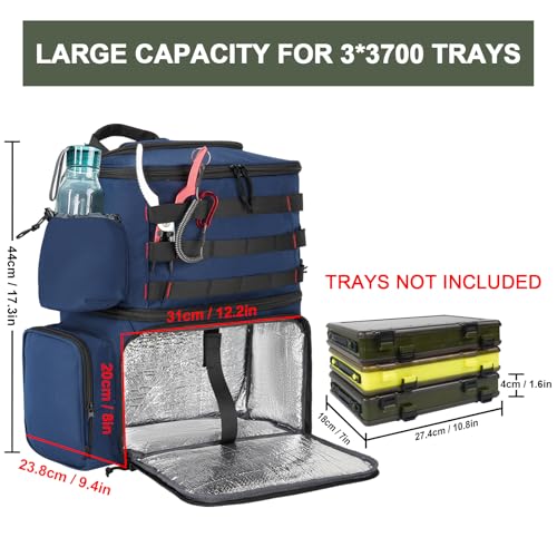 MATEIN Fishing Backpack, Water Resistant Tackle Storage Bag with Rod Holders & Cooler, Fishing Gifts for Men - color: Blue - Large