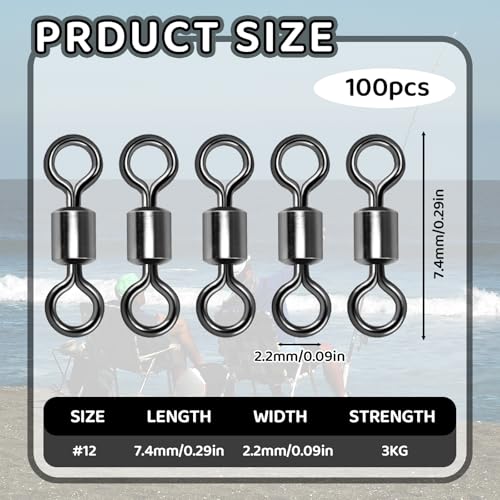 100 PCS Micro Swivels for Fly Fishing – Small Stainless Steel Rolling Barrel Swivels, High Strength Fishing Swivel Hook Line Connector with Black Coating for Saltwater Freshwater