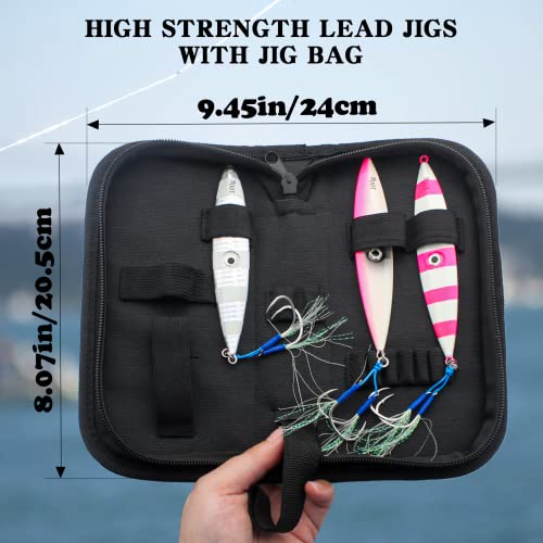 Fishing Jigs Vertical Saltwater Jigs Vertical Jigging Spoon Fishing Tuna Lures Boat Fishing Artificial Lures for Tuna, Grouper, Dogtooth, Snapper, Bass, Salmon/60g, 80g,120g - color: 3pcs-pink&white&red