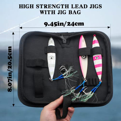 Fishing Jigs Vertical Saltwater Jigs Vertical Jigging Spoon Fishing Tuna Lures Boat Fishing Artificial Lures for Tuna, Grouper, Dogtooth, Snapper, Bass, Salmon/60g, 80g,120g - color: 3pcs-pink&white&red