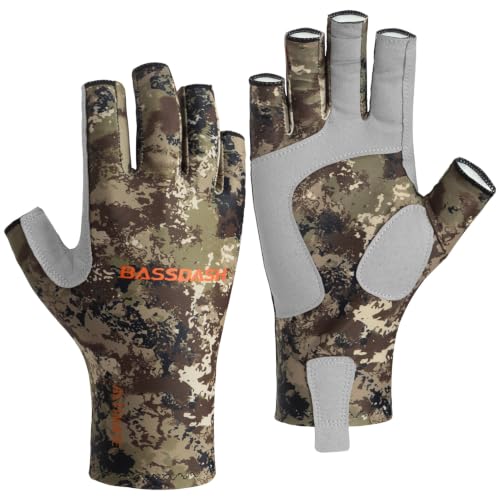 Bassdash ALTIMATE UPF 50+ Sun Protection Fingerless Fishing Gloves Men - color: Grunge Camo, size: X-Large