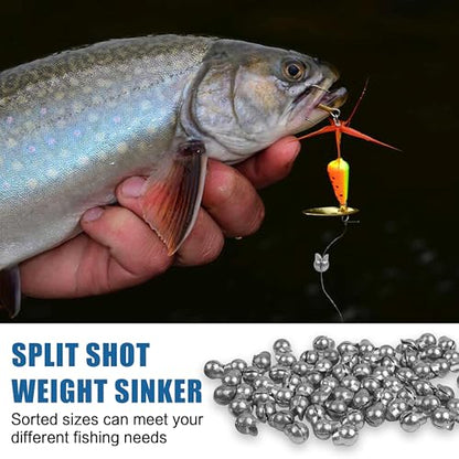 Split Shot Fishing Weights Sinkers Assortment Kit Removable Split Shot Sinkers Lead Weights Round Fishing Line Sinker Clip On Weights for Saltwater Freshwater Fishing - style: 170pcs/Kit