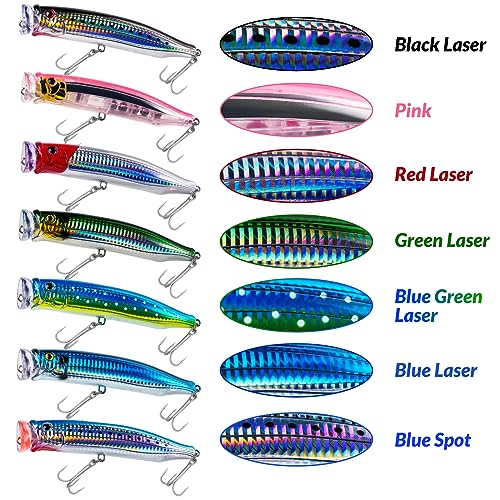 THKFISH Popper Lures Saltwater Tuna Popper Topwater Fishing Lures for Surf Fishing Bass with 3D Eyes for GT Tuna Large Fish 5.9in 1pc/3pcs - color: 1PC-BLUE