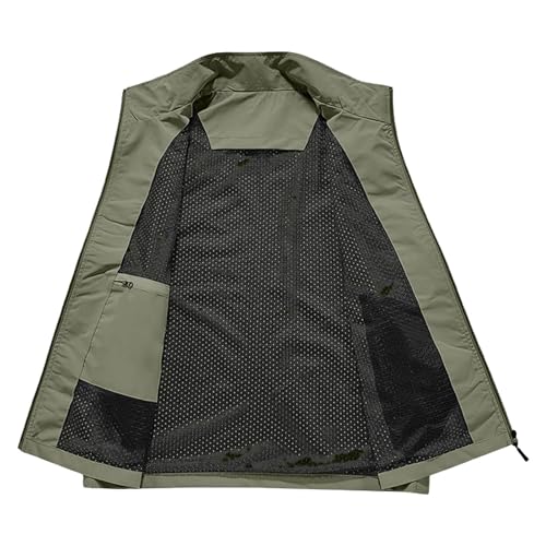 Fishing Vests for Men Lightweight Stand Collar Hiking Travel Vest - color: Army Green, size: XX-Small