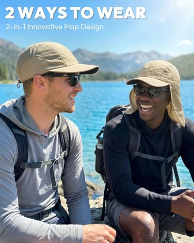 Mens Sun Hat with Breathable Mesh Sun Hats for Men Sun Protection Fishing Hat with Neck Flap for Hiking Cycling - color: Brown Khaki