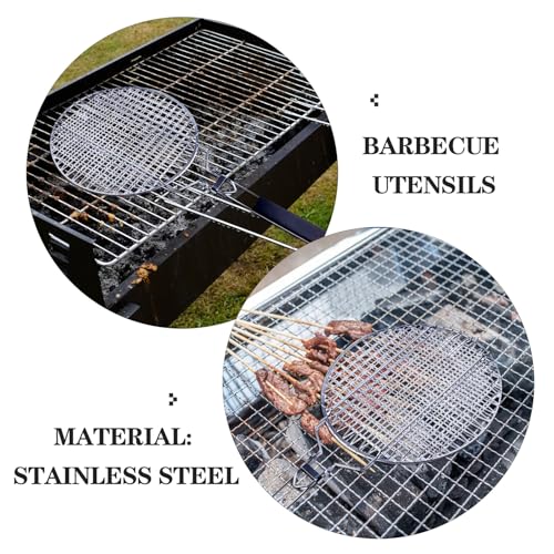 Angoily Grill Basket, Round BBQ Basket Vegetable Roasting Grilling Rack, Portable Stainless Steel Folding Fish Net, Removable Handle Meat Clamp, Outdoor Barbecue Campfire Cookware Accessories