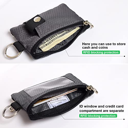 CHENSPRX Minimalist RFID Blocking Small Wallet with ID Window,WaterResistant Zip Id Case Wallet with Lanyard Keychain for Cards,Cash,Travel,Women,Men - color: DarkGrey