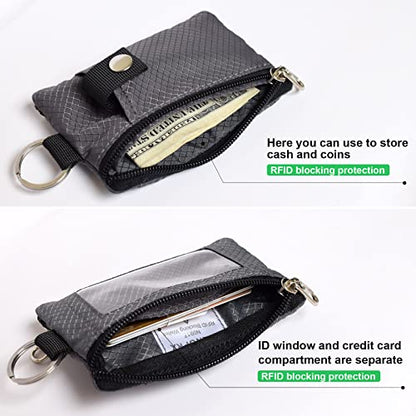 CHENSPRX Minimalist RFID Blocking Small Wallet with ID Window,WaterResistant Zip Id Case Wallet with Lanyard Keychain for Cards,Cash,Travel,Women,Men - color: DarkGrey