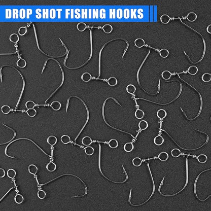 Drop Shot Fishing Hooks-30/60Pcs Spin Shot Hook in-line Drop Shot Rig with Swivel High Carbon Steel Fishhook Worm Hook for Bass,Perch, Carp, Catfish Walleye - size: 60pcs
