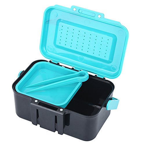 VGEBY1 Fishing Lure Box, Bright Blue Portable Plastic Fishing Bait Holder Box with Clip for Worm Earthworm Lure Storage