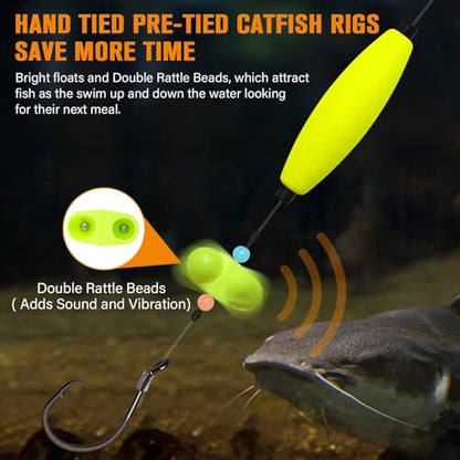 Dovesun Pre-Tied Catfish Rig System, 23 Inch 55LB Santee Cooper Catfish Float Rig with Adjustable EVA Slip Float and High Carbon Circle Hooks 5/0 6/0 8/0, Ready-to-Fish for River and Bank Fishing - color: Cigar Float-6/0Hook * 6PCS