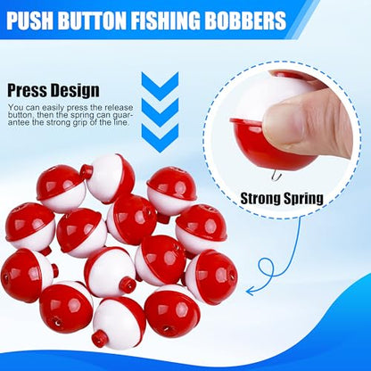 SILANON Fishing Bobbers Hard ABS Fishing Floats Bobbers Push Button Round Buoy Floats Red/White Snap-on Bobbers for Crappie Trout Catfish Bass Fishing Party Decoration 0.5in-2.5in - style: 1.75inch-15pcs