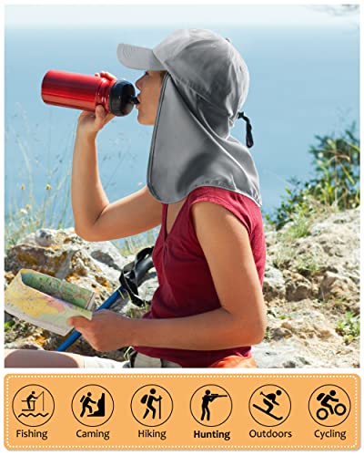 Tirrinia Wide Brim Sun Hat with Neck Flap for Men & Women, Breathable Hiking Fishing Safari Hat, Outdoor UV Protection Cap - color: #3 Grey