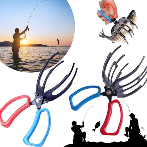 2 Packs 2/3 Claw Fish Gripper, Metal Fishing Pliers Gripper Catch Fish Control Clamp, Three Teeth Fishing Pliers Control Forceps Fishing Accessories for Most Freshwater Fish Grip Tackle Holder - color: 2 packs