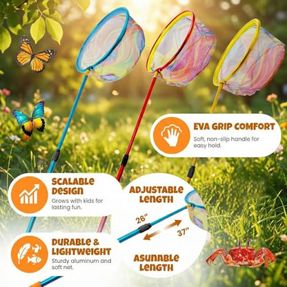 Fishing Net with Bucket Fishing or 3 Pack Retractable Lightweight Landing Net with Aluminum Rod Handle Kids Fishing Nets for Youth Catch and Release Butterfly Nets - color: 2Pack（Blue+red）