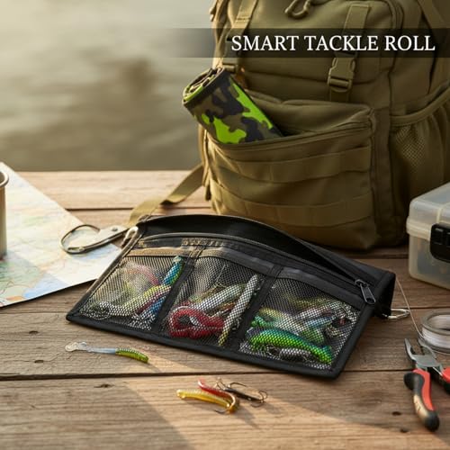 Fishing Lure Storage Bag, Canvas Roll Up Tackle Organizer for Soft Baits, Compact Portable Wrap for Backpack and Gear (1 PC)