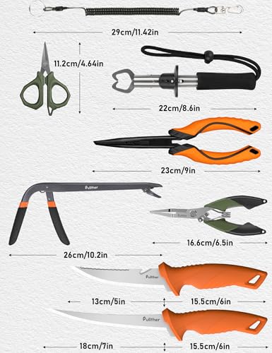 5PC Fishing Tool Kit - Fillet Knife, 2PC Fishing Pliers,Fishing Braid Scissors and Fish Lip Gripper, Fishing Gear for Fly Fishing, Ice Fishing - color: 7PC+Multicolor