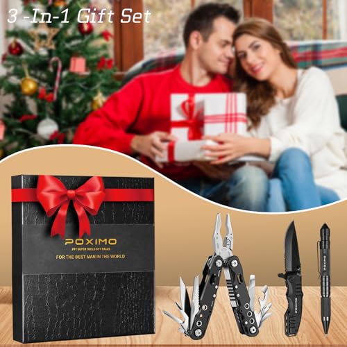 Multitool Gift Set for Men Dad Him, 3-in-1 EDC Survival Kit with 14 in1 Multi-Pliers, Pocket Knife & Tactical Pen | Premium Military-Grade Multi Tools for Camping, Car, Father’s Day, Dad Gifts - style: MEN GIFTS