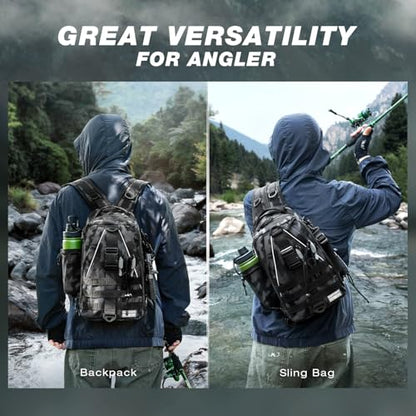 Ghosthorn Fishing Backpack with Tackle Boxes Fish Lip Gripper Pliers Lures Waterproof Tackle Bag with Rod Holder Fishing Gear - color: Black Camouflage Set, size: Standard