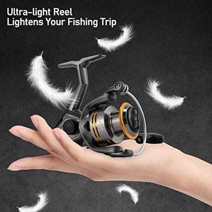 Dr.Fish Gryphon Ultralight Spinning Reel, Light Weight Fishing Reels Graphite Body, Ultra Smooth 9+1 Stainless BBS, 18Lb Max Drag, Aluminum Spool Size 800-4000 Crappie Bass Freshwater - size: 2000