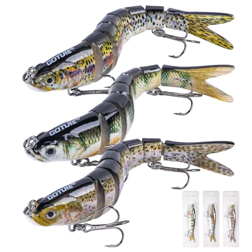 Goture Bass Fishing Lures, Lifelike Jointed Swimbait for Bass Trout Walleye Crappie Pike, Slow Sinking Segment Swimming Bait Fishing Lures for Freshwater and Saltwater, Gifts for Men - color: A:3pcs Bass Lures-5.3in/0.88oz.