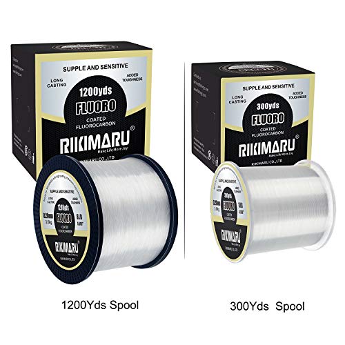 RIKIMARU Fluoro Fishing Line, 100% Soft Fluorocarbon Coated Fishing Line - size: 25 lb/0.43 mm/300 yds