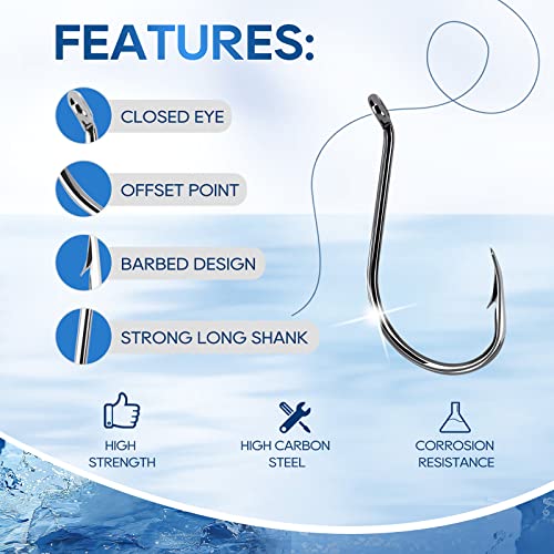 UCEC Fishing Hooks Octopus Hooks for Saltwater Freshwater High Carbon Steel Offset Circle Octopus Catfish Hooks for Catfish Trout Fishing Size 1/0 3/0 5/0, 50pcs/Box - size: 3/0