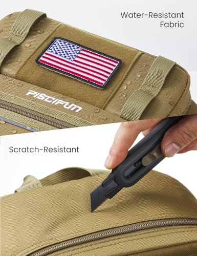 Piscifun Fishing Backpack Tackle Bag with 2 Rod Holders, Multi-Compartment Storage, MOLLE System, Water-Resistant Lightweight Outdoor Pack - color: Double Shoulder - Khaki, style: Large