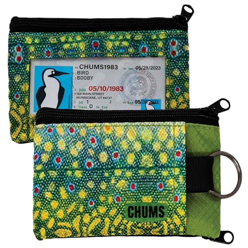 Chums Surfshorts Wallet - Lightweight Slim Wallet with RFID Blocking Card & Clear ID Window - Zippered, Water Resistant w/Key Ring - color: Brook Trout