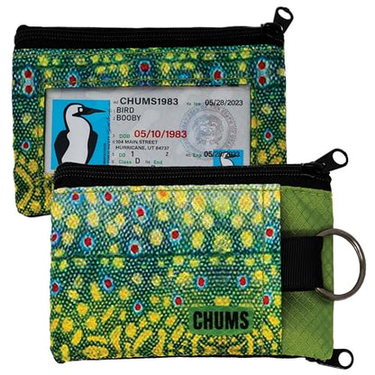 Chums Surfshorts Wallet - Lightweight Slim Wallet with RFID Blocking Card & Clear ID Window - Zippered, Water Resistant w/Key Ring - color: Brook Trout