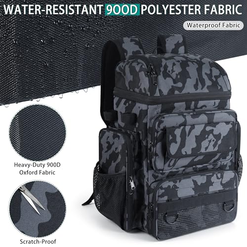 Fishing Backpack with Fishing Rod and Reel Combos Tackle Boxes,45L Waterproof Tackle Backpack with Rod Holder,Fishing Gifts for Men Women Freshwater Saltwater - color: Camouflage(with Fishing Rod)