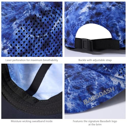 BASSDASH UPF 50+ Foldable Fishing Hat Baseball Cap with Removable Neck Flap Portable for Men Women Golf Hiking - color: Blue Camo With Unfoldable Brim