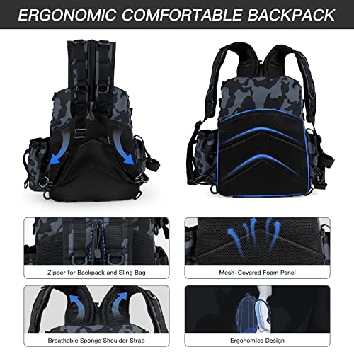 Night Cat Fishing Tackle Backpack: Fly Fishing Sling Bag With Rod Holder Shoulder Storage