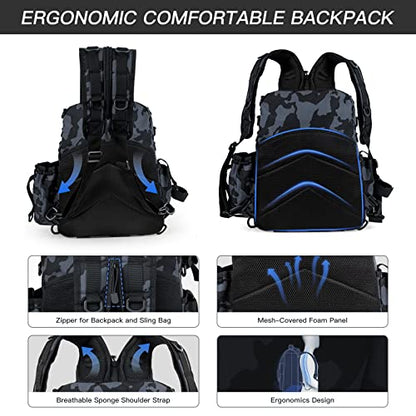 Night Cat Fishing Tackle Backpack: Fly Fishing Sling Bag With Rod Holder Shoulder Storage
