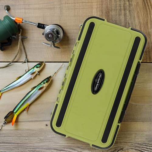 Fishing Tackle Box Large Waterproof Green – Portable Lure Storage Container with Bait Keeper and Fishing Gear Organizer for Freshwater and Saltwater Anglers