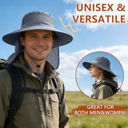ZOORON Sun Hats for Men Women Fishing Hat with Neck Flap,UPF 50+ Sun Hat Waterproof Wide Brim Bucket Hats for Safari Hiking - color: 1-dark Grey(neck Flap)
