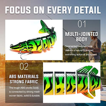 TRUSCEND Swimmax Easy Catch Fishing Lures with BKK Hooks, Wiggling, Vibrating, Rattling and Gurgling for More Bite, Heavy-Duty Dyneema Fiber Jointed Swimbaits for Bass, Trout, Walleye, Crappie, Pike - color: G-4.7",0.7oz
