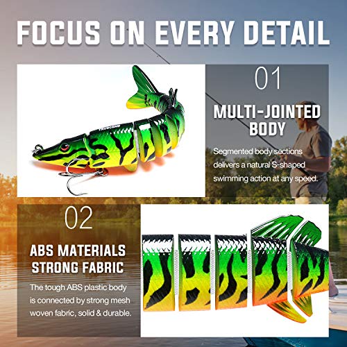 TRUSCEND Swimmax Easy Catch Fishing Lures with BKK Hooks, Wiggling, Vibrating, Rattling and Gurgling for More Bite, Heavy-Duty Dyneema Fiber Jointed Swimbaits for Bass, Trout, Walleye, Crappie, Pike - color: G-4.7",0.7oz