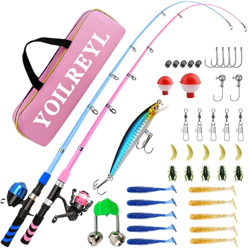 Collapsible Telescopic Fishing Rod and Reel Combo Push Button Small Fishing Pole Kit Beginner Youth Boys Fishing Starter Set Tackle - color: Pink+blue, size: 5.9FT