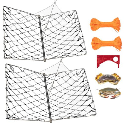 QualyQualy 2 Set Castable Crab Trap Kit, Foldable Crabbing Net with Rope & Bait Clip, Crab Snare/Pots/Traps for Blue Crabs, Dungeness, Crawfish Portable Crabbing Equipment - color: Crab Trap - 2 Pack