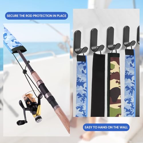 Neoprene Camo Fishing Rod Sleeves,Fishing Pole Sleeves,Fishing Rod Socks | UV Resistance,Puncture Resistant, Protect Casting, Spinning, Trolling Fishing Rods, Storage, tangled-free,75in,68in,60in - color: Blue camo, size: 60"