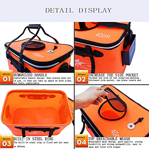 Grneric Fishing Bucket, 6Gallon/8Gallon/10Gallon Foldable Fish Bucket,Live Fish Container Multi-Functional Live Fish Bait Bucket,Outdoor Camping EVA Fishing Bag and Fish Protection Bucket - color: 30l/8gallon(orange)