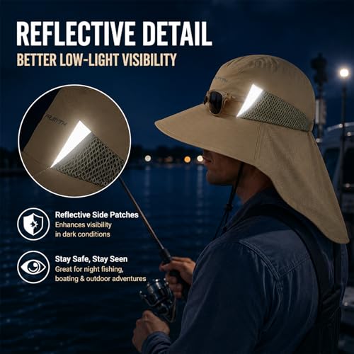 Palmyth Fishing Hat Wide Brim Sun Hat with Neck Flap & Sunglasses Storage | Sun Protection, Adjustable Fit, Breathable Mesh & Sweatband, Foldable, For Men & Women - color: Khaki