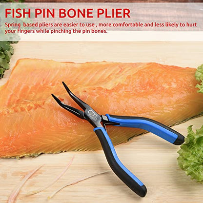 Fish Bone Pliers/Tweezers Stainless Steel Curved With Non-Slip Grip Black - color: Black