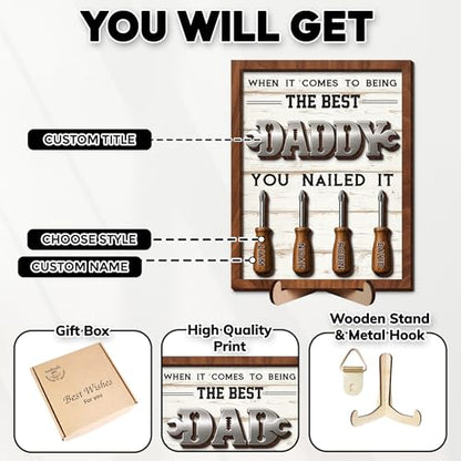 Personalized Dad Mechanic Wooden Plaque, Best Dad Ever Sign Wood Frame, When It Comes to Being the Best Daddy, Fathers Day for Papa, Grandpa, Husband from Son, Daughter, Mechanic Sign Gifts for Men - color: 1. Dad-10