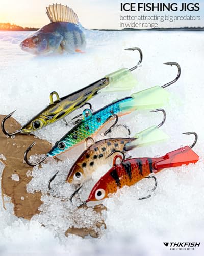 THKFISH Ice Fishing Lures Ice Fishing Jigs Ice Fishing Gear Hard Fishing Lures and Jigs Walleye Ice Fishing Kit Crappie Panfish Pike Jigs,14/26/40PCS - color: C-14PCS