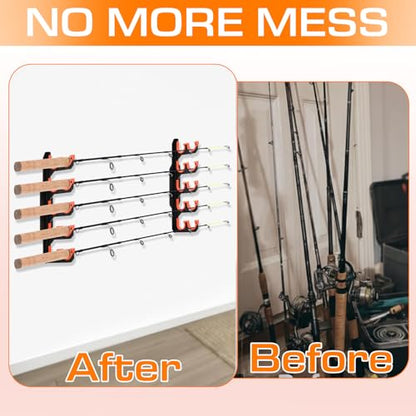 Soulchen 2 Pcs Fishing Rod Holder for Garage Dual-row Design Wall or Ceiling Mounted Fishing Pole Holders with Soft Protective Pad Horizontal Fish Rod Storage Rack Holds up to 10 Rods