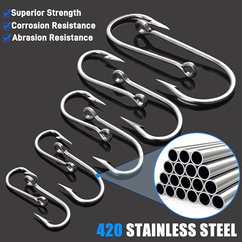 Large Giant Shark Fishing Hooks Saltwater Alligator Hooks Big Game Stainless Steel J Fishing Hooks Extra Strong Large Fish Hooks for Tuna Swordfish Catfish Size 5/0-20/0 - size: 9/0-8pcs